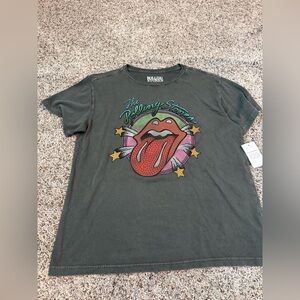 NWT Lucky Brand Women’s Rolling Stones Sparkle Star Lips Boyfriend Tee Sz Small
